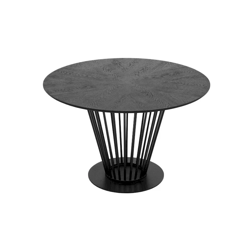 47 Inch Dining Table, Round Top, Modern Black Iron Metal Pedestal Base