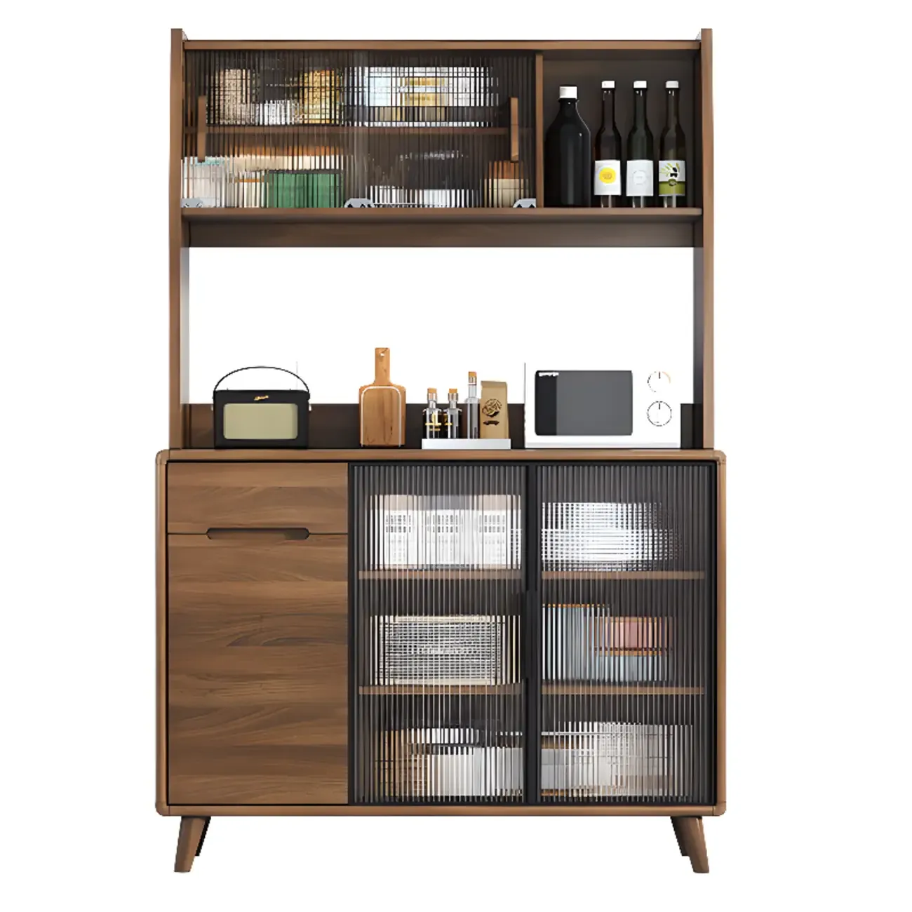 Kitchen Brown Wooden Hutch Top Sideboards with Pegboard Back