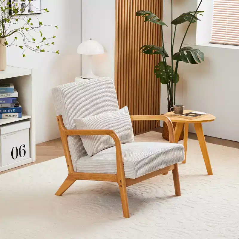 TUYOHW Mid-Century Modern Accent Chair with Pillow Upholstered Reading Chair with Solid Wood Legs Comfy Armchair for Living Room, Bedroom
