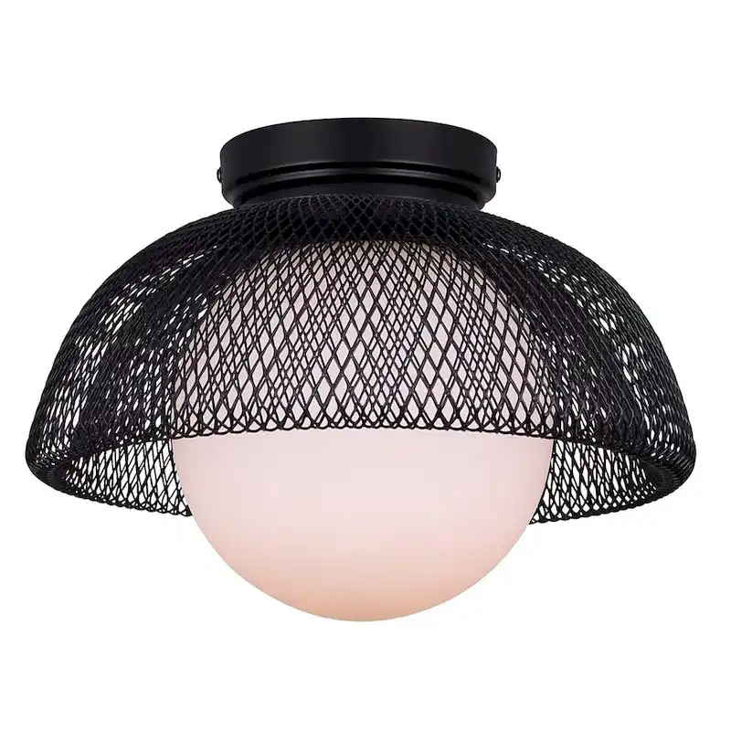 Emerich 60-Watt 1 Light Matte Black Modern Pendant with Flat Opal Glass Shade