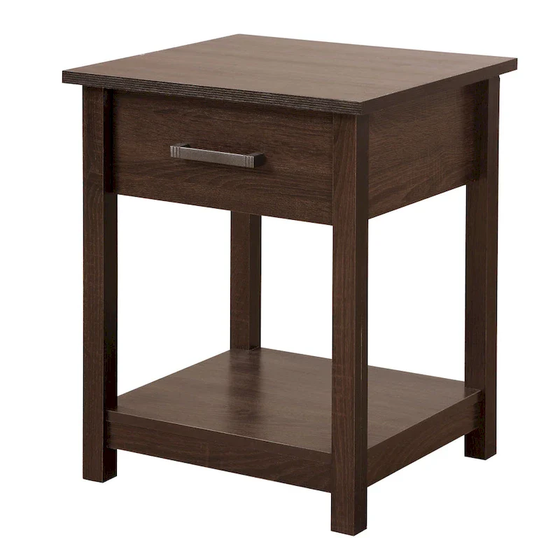 Wooden Nightstand with Drawer and Shelf