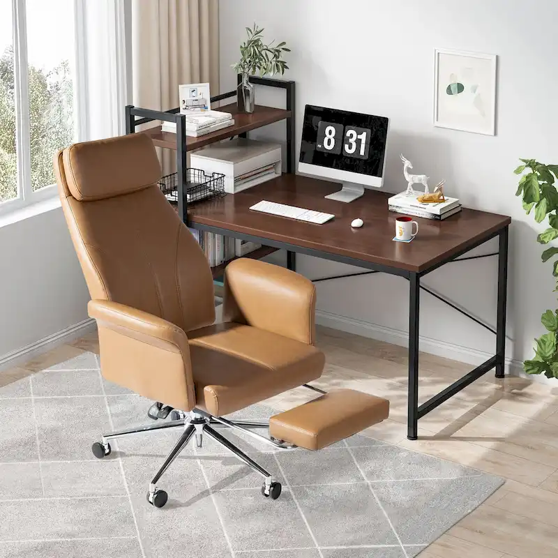 High-Back Office Chair with Footrest and Quilted Design for Adults
