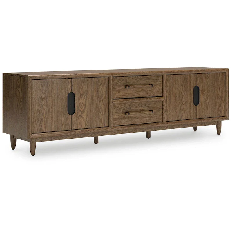 Rohan TV Media Console, 2 Drawers, 2 Shelves, Dark Brown Wood, 85 Inch