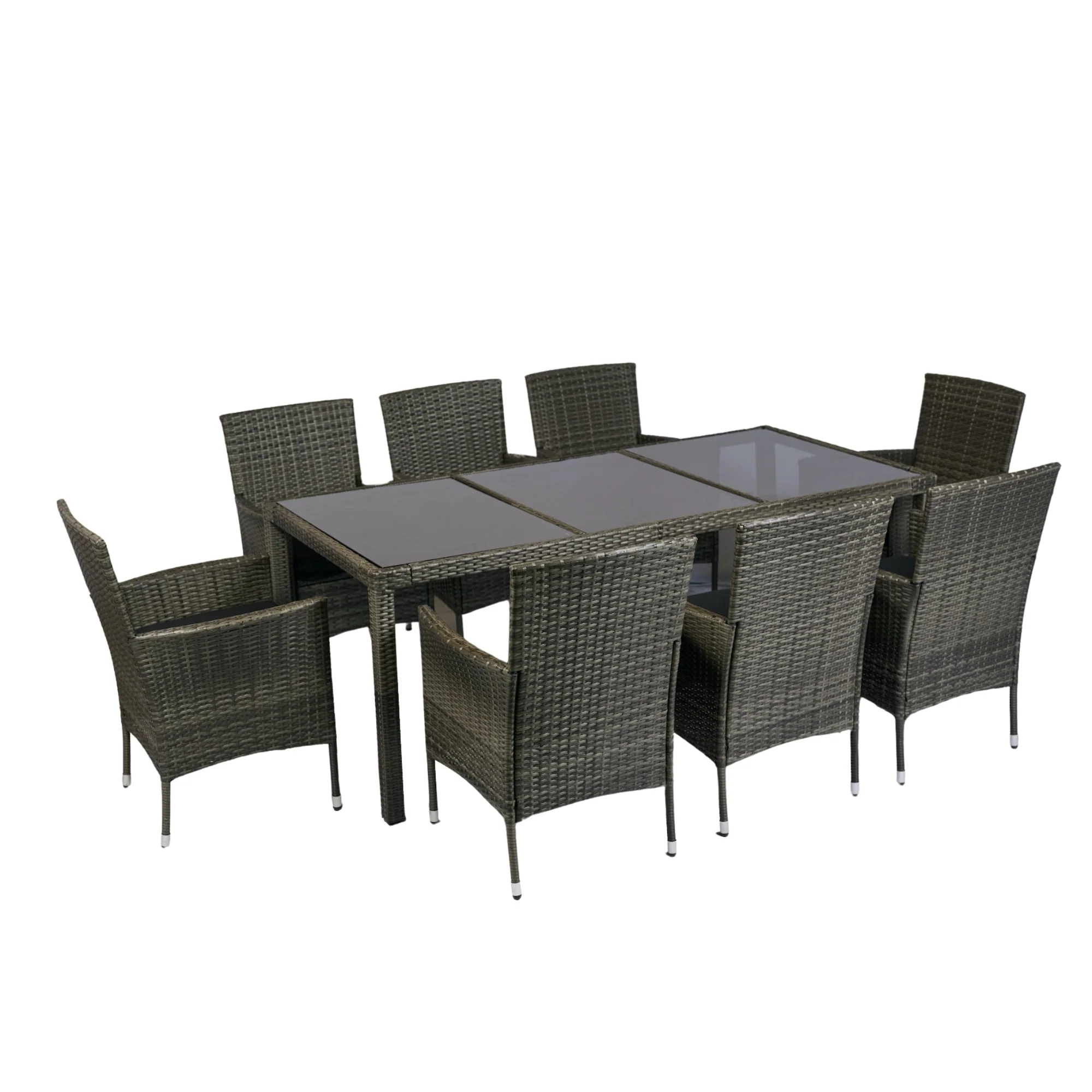 Walker Edison | 9 piece Outdoor Patio Wicker Dining Set with Glass Top