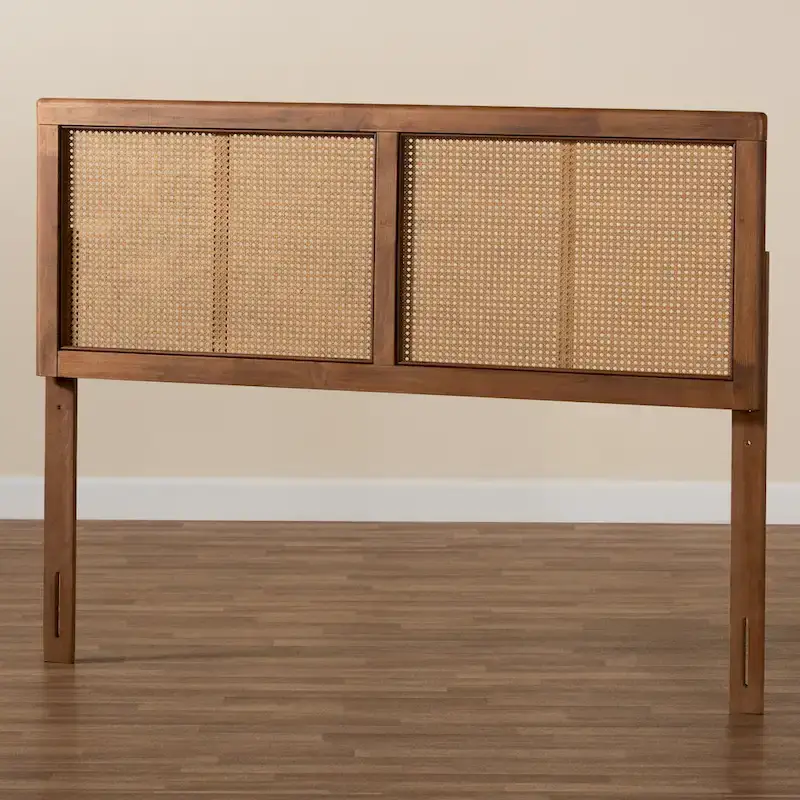 Gilbert Ash Walnut Wood and Synthetic Rattan Headboard