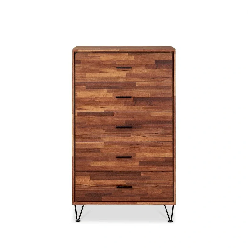 White / Walnut 5-Drawer Chest, Single Unit
