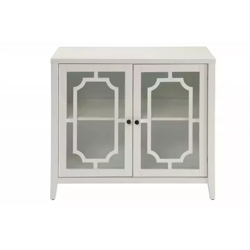 HomeRoots 34 White Sideboard with Two Glass Doors