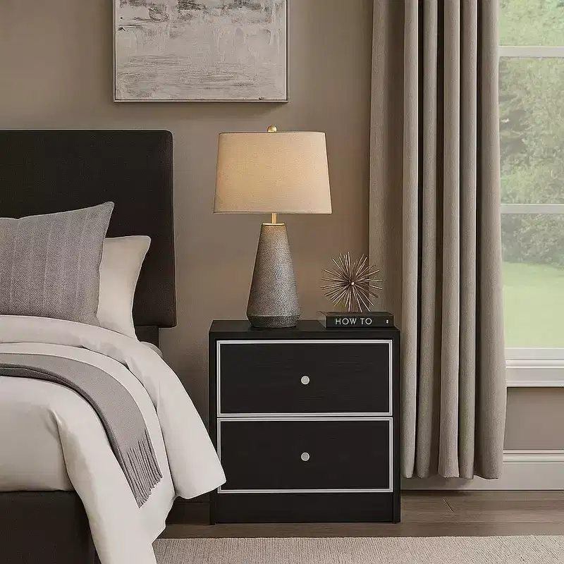 Royal Hampton Table with 2 Storage Drawers and Intricate Trimming, Black