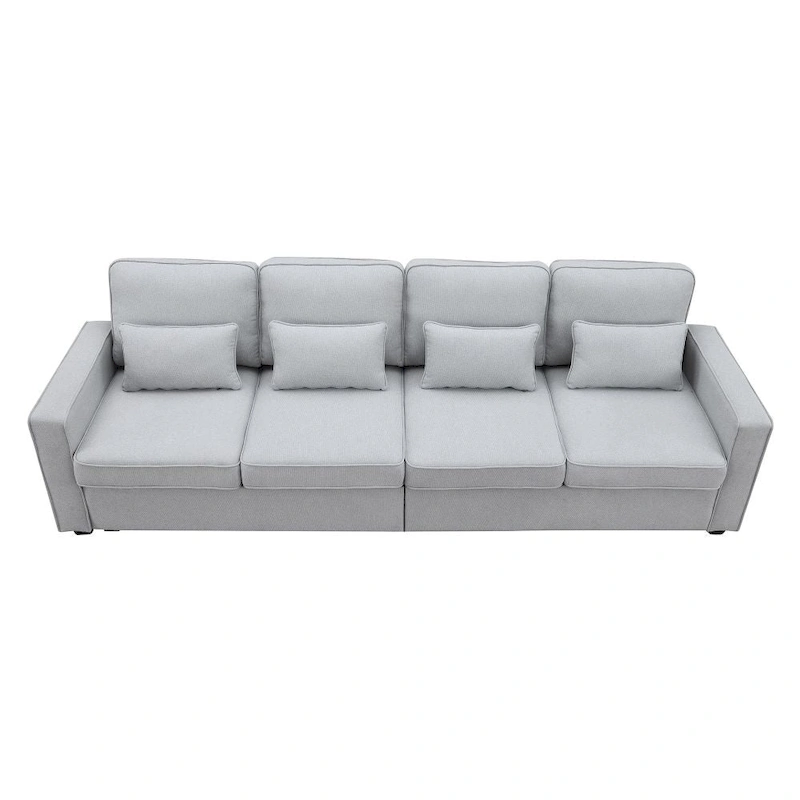 104  4-Seater Modern Linen Fabric Sofa with Armrest Pockets and 4 Pillows