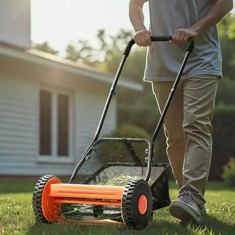 VEVOR Push Reel Lawn Mower 16 inch, 5 Blades Manual Push Mower No Motor, 0.6-1.75 in Adjustable Cutting Height, Orange&Black