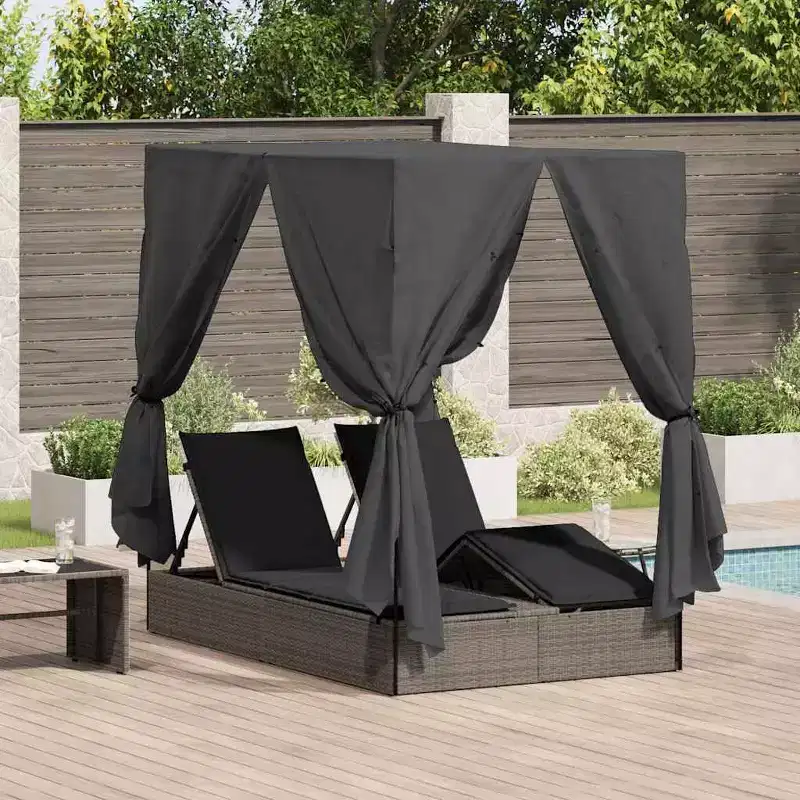 vidaXL Double Sun Lounger Grey 80.71 x 50.79 x 78.74 in Poly Rattan