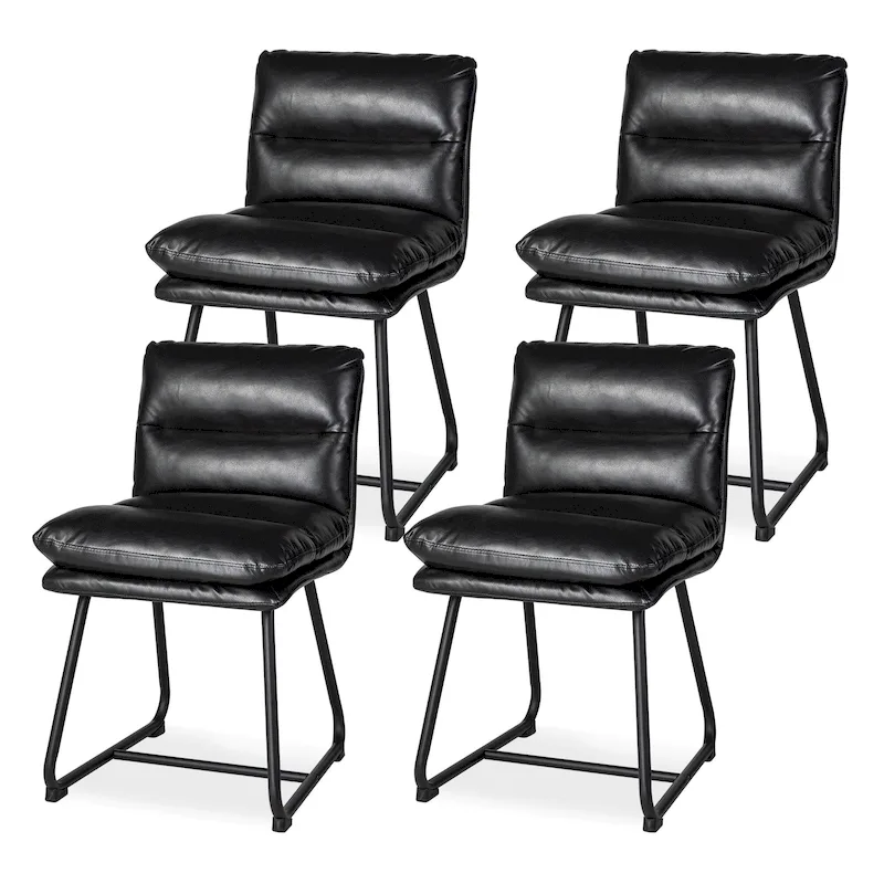 Set of 2/4 Modern PU Leather Thick Upholstered Side Dining Chairs with Metal Legs