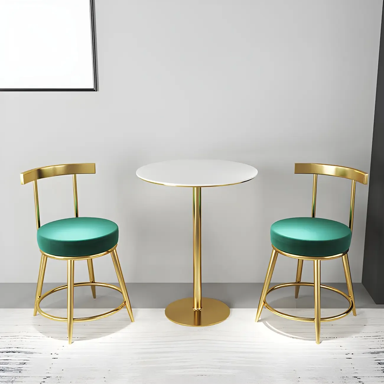 Glam White Faux Marble Golden Metal Trestle Bar Tables