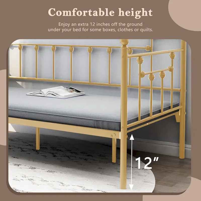 Black / Gold / White Metal Daybed Frame, Twin Size, Sofa Bed, 1-Person