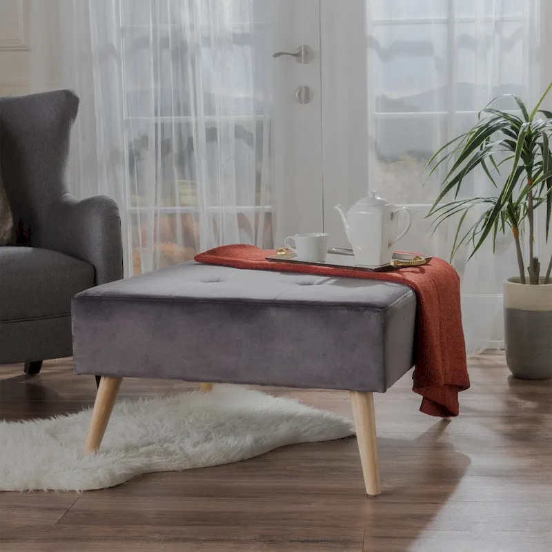 Omry Mid-Century Velvet Ottoman by Christopher Knight Home