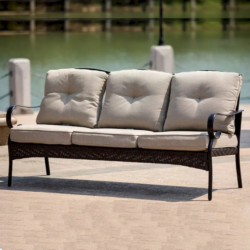Outdoor Iron 3 Seater Sofa with Cushions for Patio