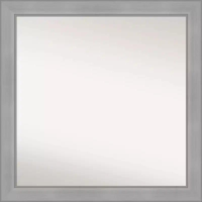 30" x 30" Non-Beveled Vista Brushed Nickel Bathroom Wall Mirror - Amanti Art: Modern Square Polystyrene Frame, Wall Mounted