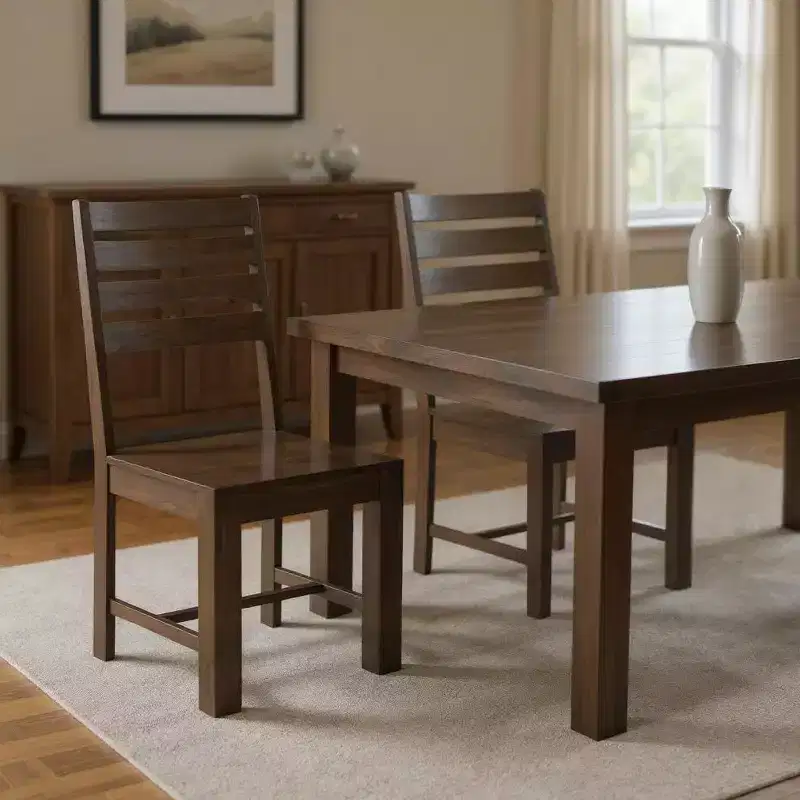 HomeRoots Set of Two Brown Solid Wood Ladder Back Dining Side Chairs