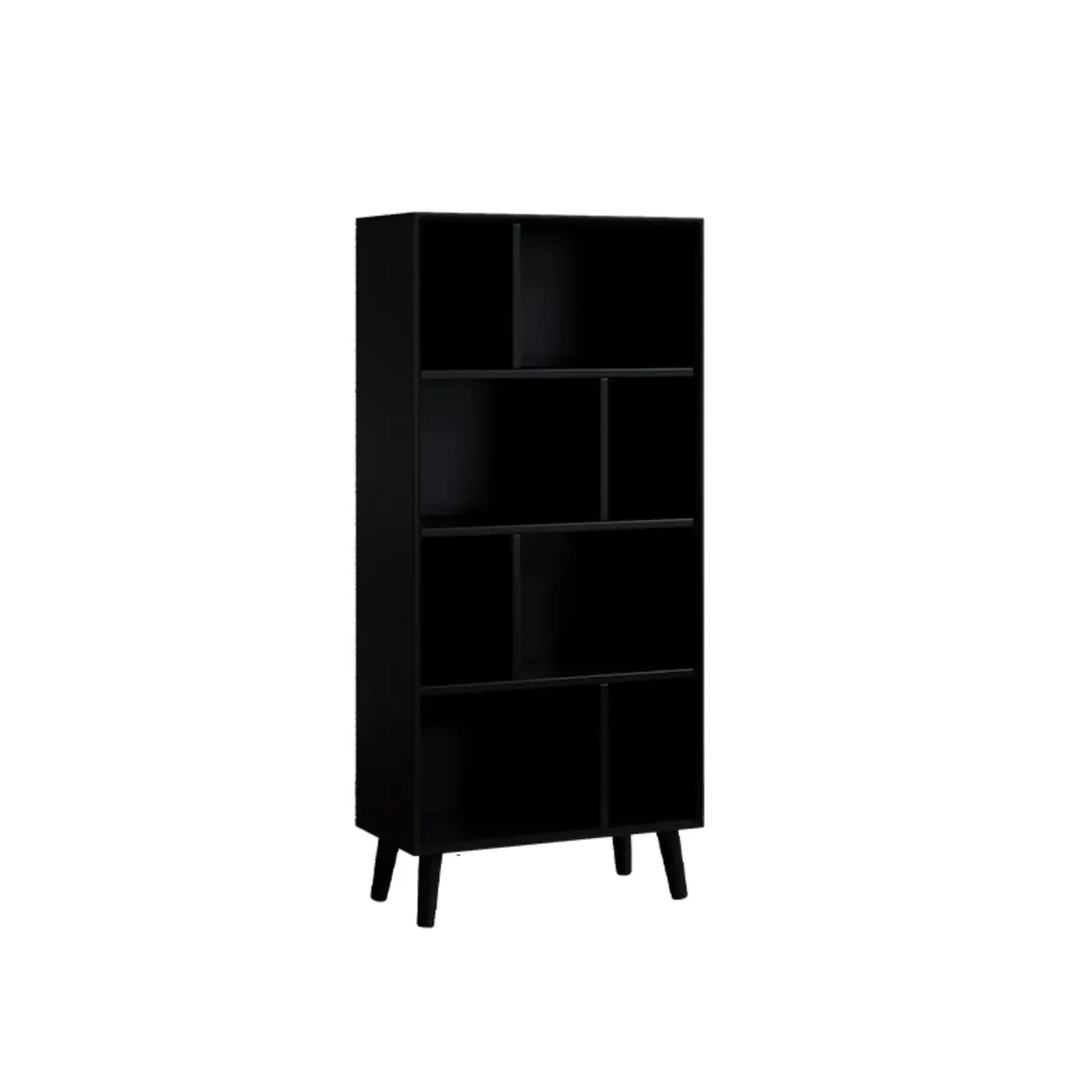 Modern Black Rubberwood Open Rectangle Bookcase