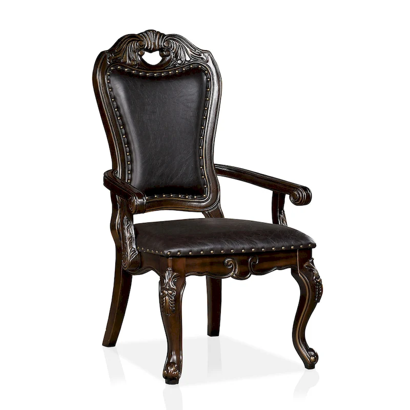 Abeni Traditional Walnut Solid Wood Nailhead Trim Arm Chairs (Set of 2) by Furniture of America