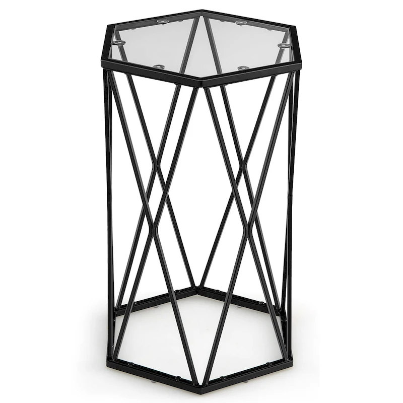 Costway End Table Tempered Glass Top Metal Frame Hexagonal Accent Side - 16