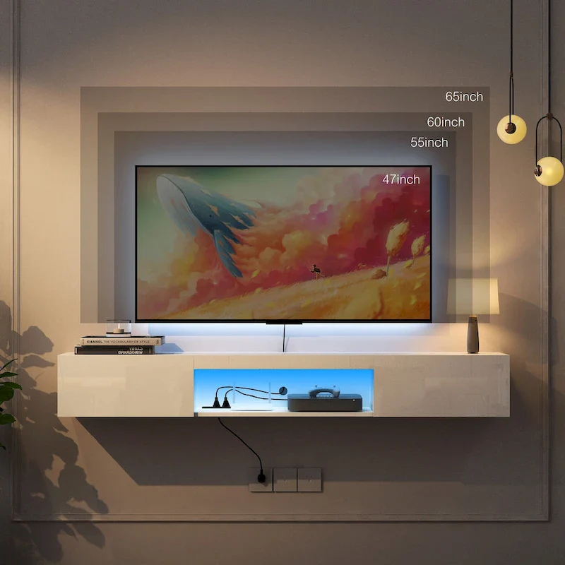 Wall Mounted Floating 65 TV Stand with 16 Color LEDs