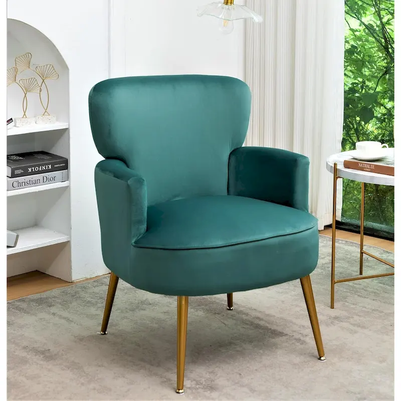 Velvet Accent Chair with Gold Metal Legs