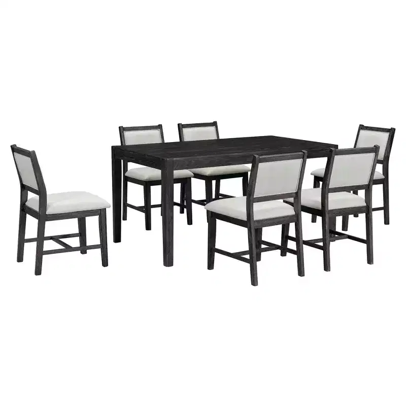 GDFStudio Giles 7 Piece Dining Set with Rectangular Wood Table and Upholstered Chairs