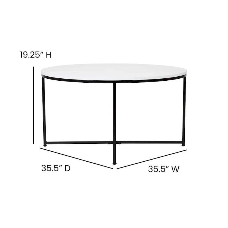 Black Round Glass Coffee Table with Metal Frame