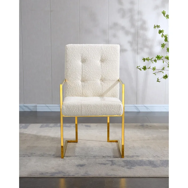 Modern Velvet Dining Arm Chair Set of 1, Tufted Design and Gold Finish Stainless Base