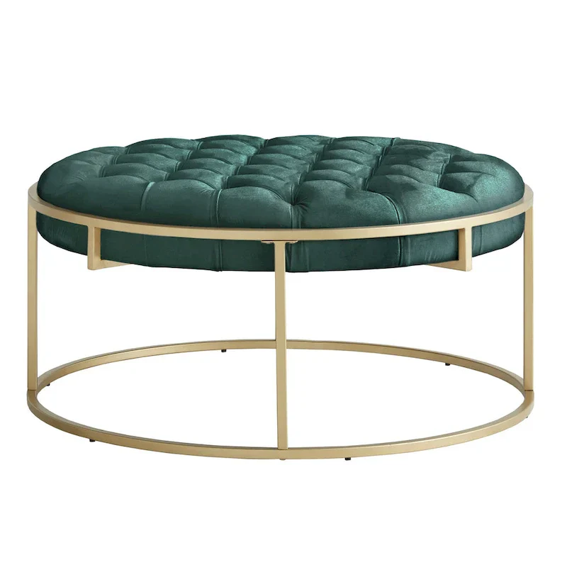 Gold Velvet Round Tufted Ottoman
