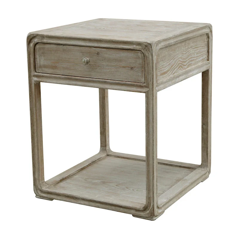 Square Side Table w/Drawer, 27Inch Tall, White Wash