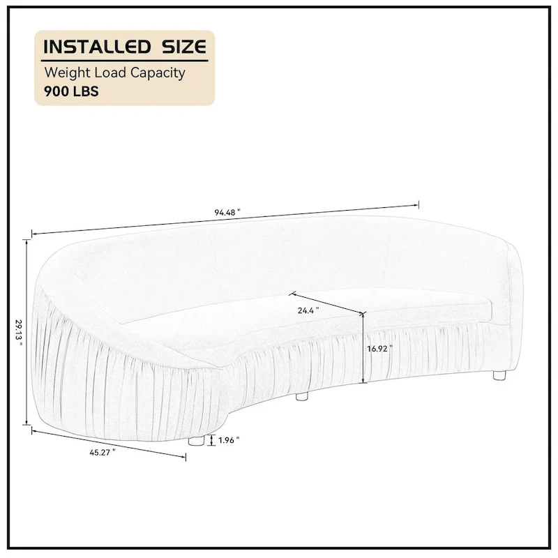 Modern Curved Shaped Sofa Upholstered 4-Seat Fabric Sofa Couch