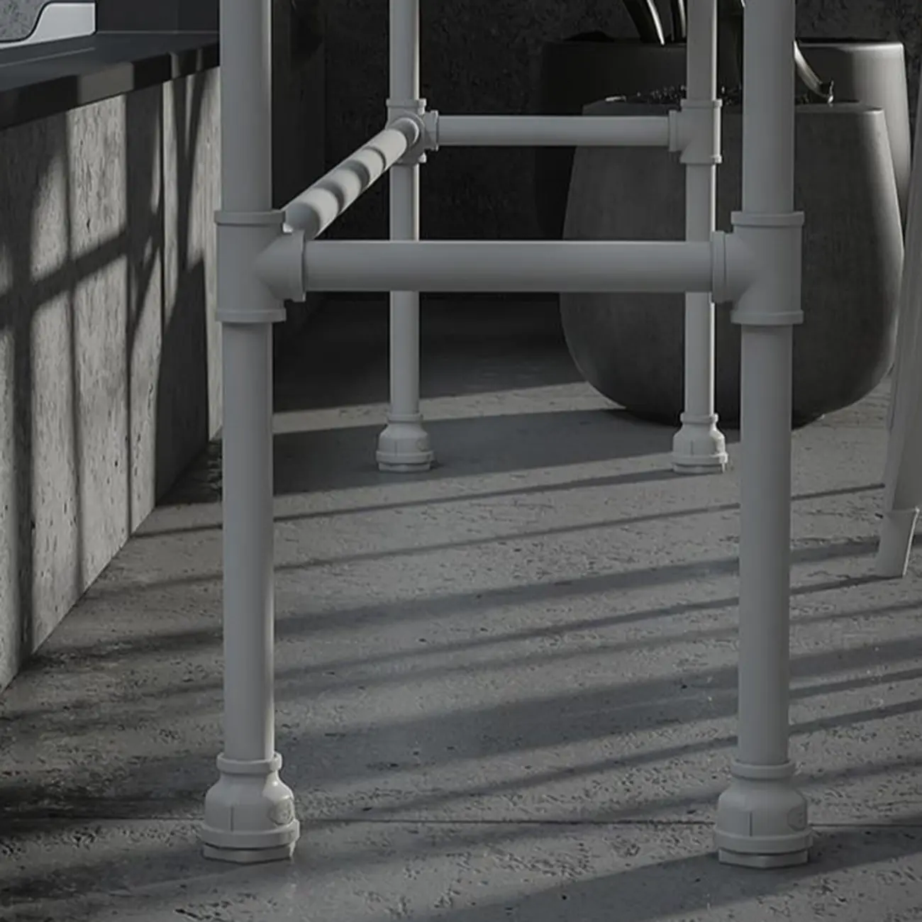 Rectangular Black Wood White Metal Four-Legged Bar Table Seat of 4