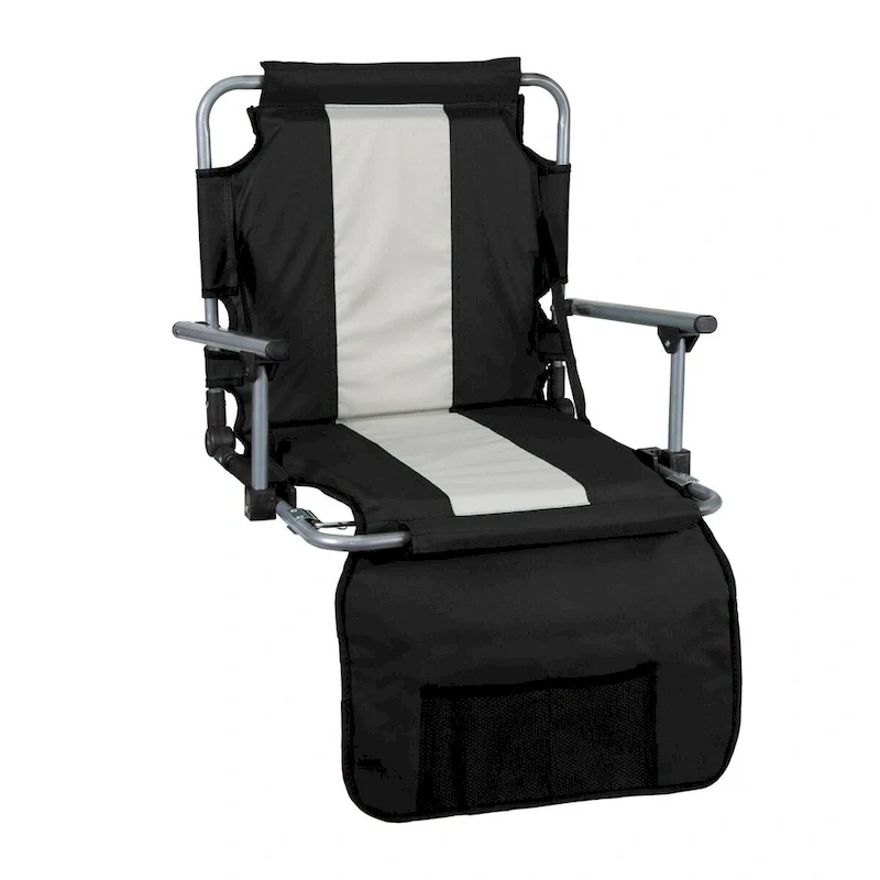 Stansport Tubular Frame Folding Stadium Seat with Arms - Black-Tan