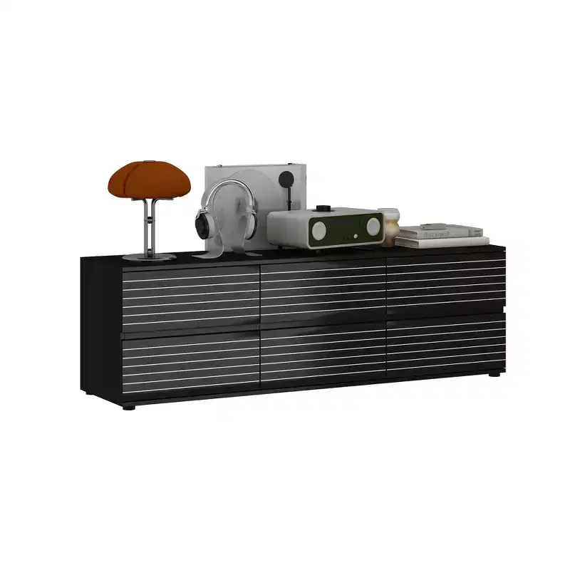 Famapy Sophisticated Black Striped 6 - Drawer Cabinet / Dresser / TV Stand: A Blend of Style and Function for Multiple Uses