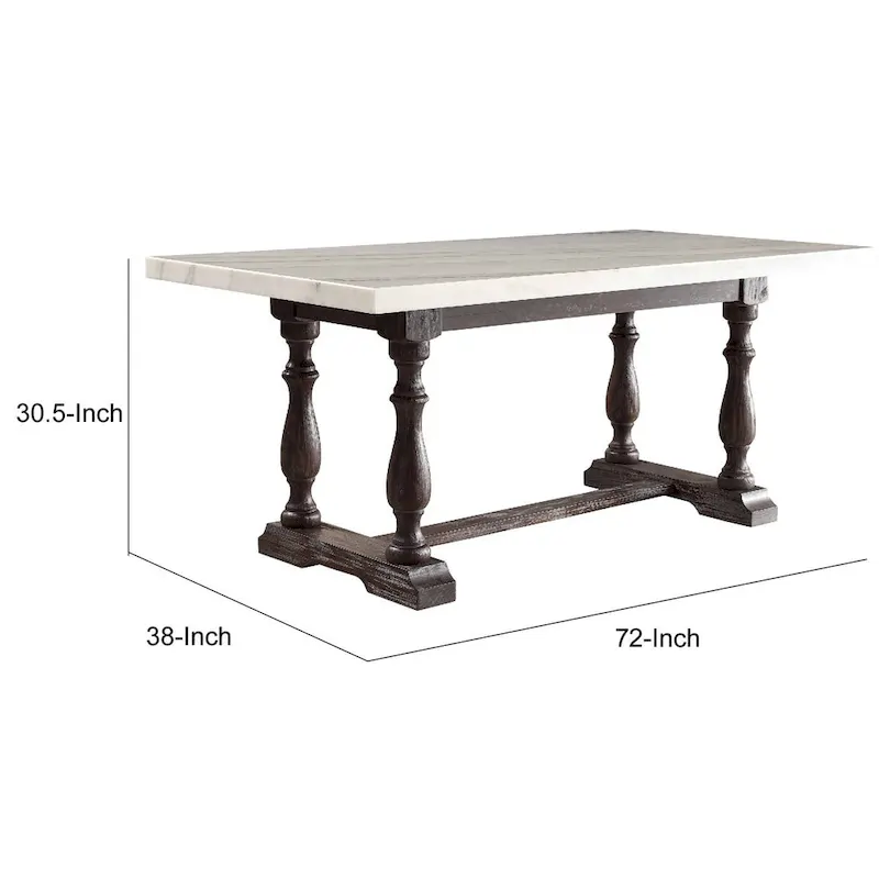 Wooden Dining Table with Marble Top , White and Brown