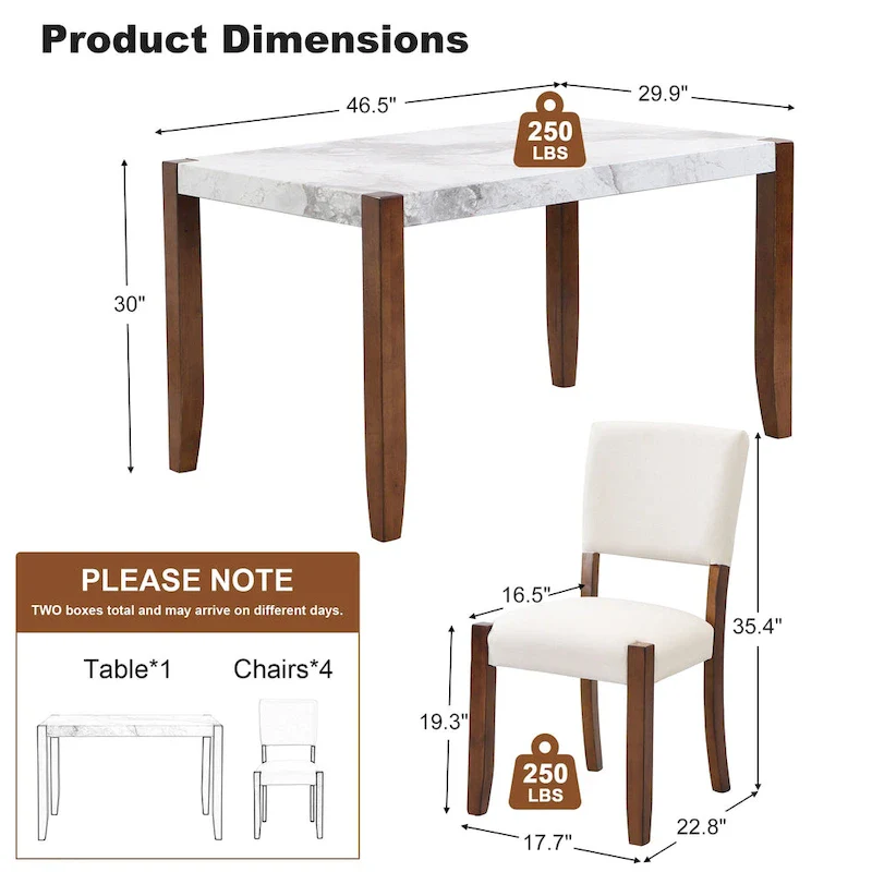 5-Piece Modern Dining Set with Rectangular Table & Chairs
