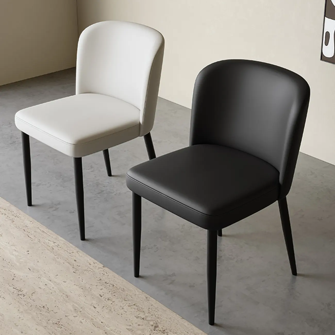 Modern Armless Leather Dining Chair with Black Alloy Legs