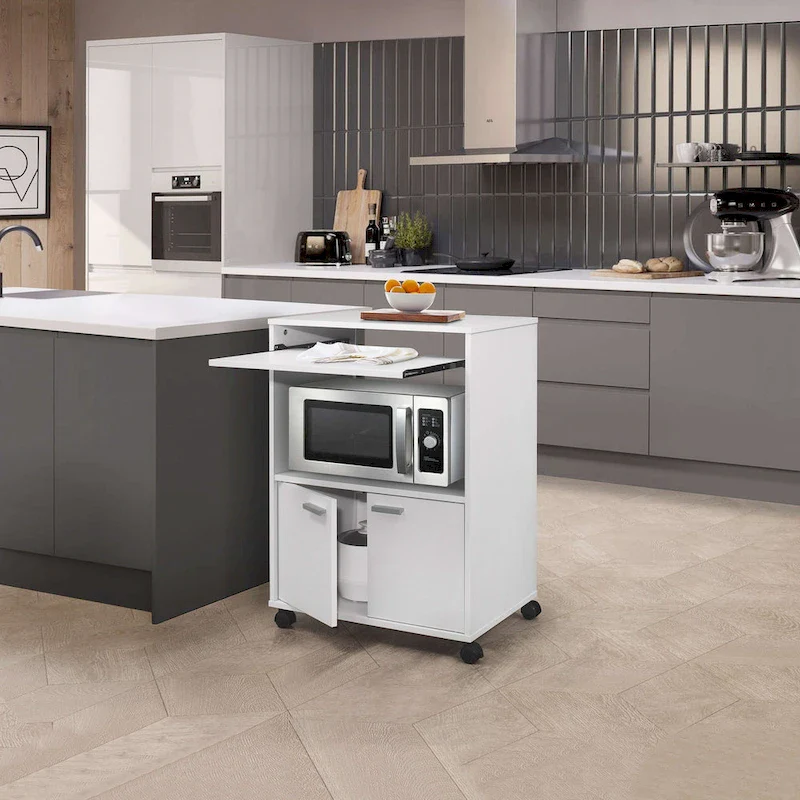 2-Door Kitchen Microwave Cart (White)