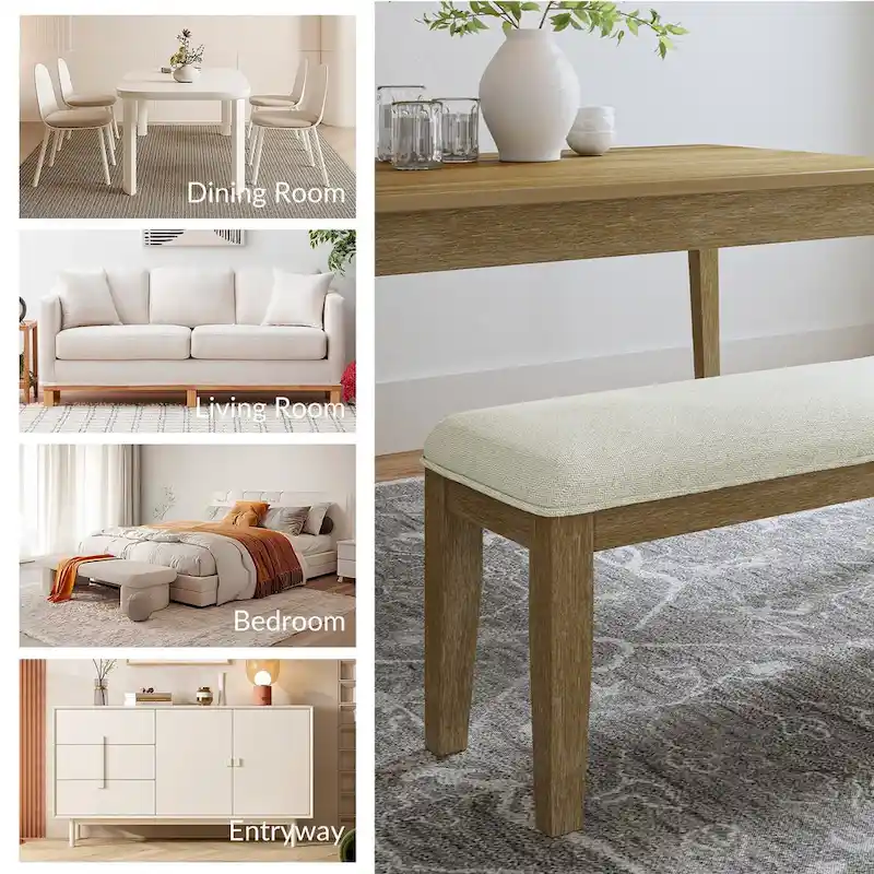 Sandra Rustic Farmhouse Design Solid Wood Dining Bench by HULALA HOME