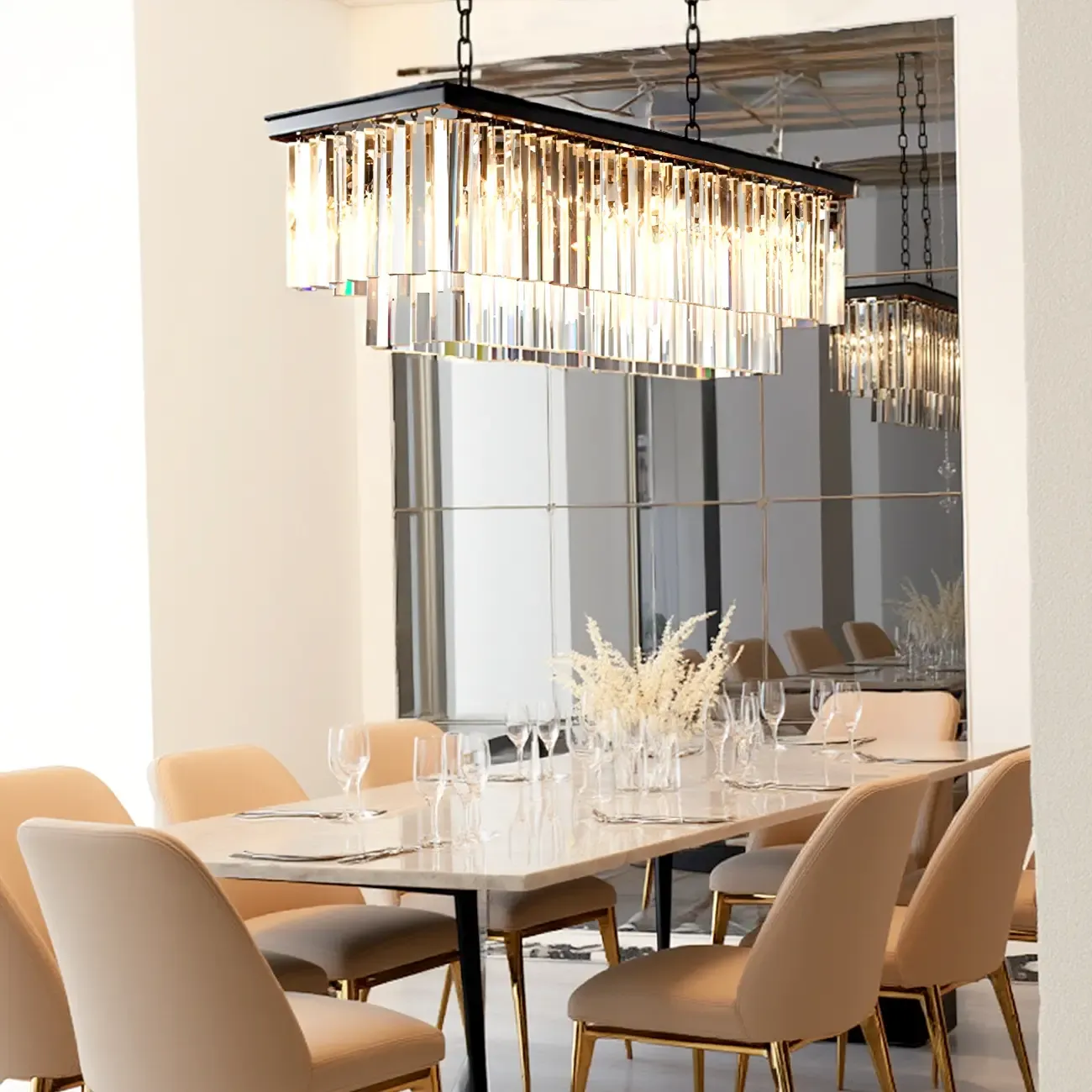 Modern Crystal Amber Linear Island Pendant Light for Kitchen