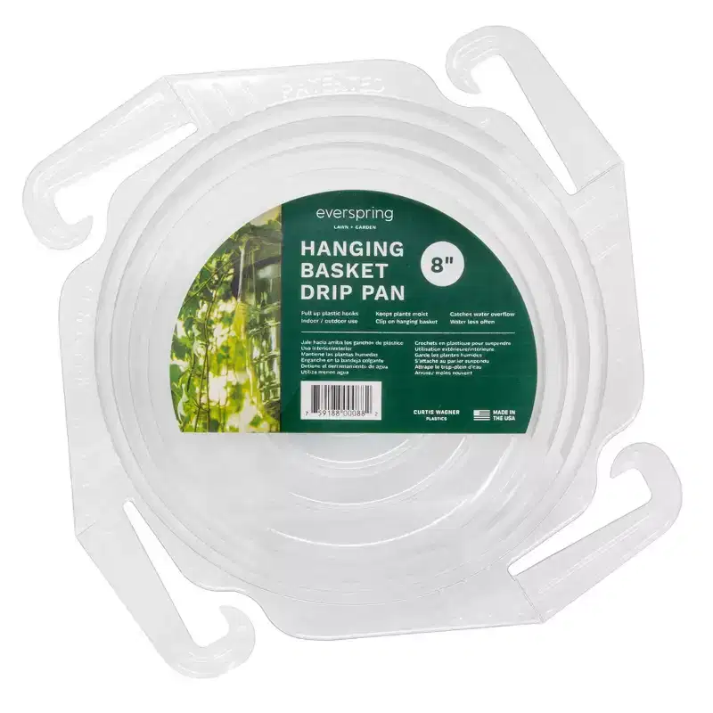 Curtis Wagner Plastics Hanging Basket Drip Pan, Clear, 8in