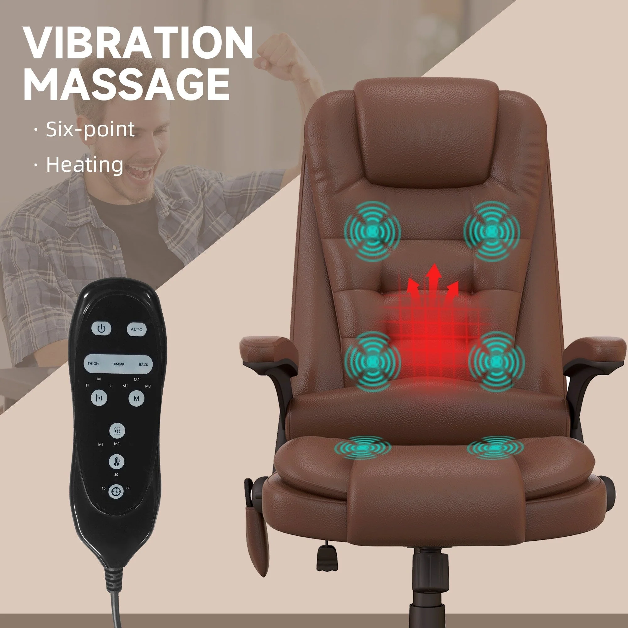 HOMCOM High Back Vibration Massage Office Chair with 6 Vibration Points, Beige