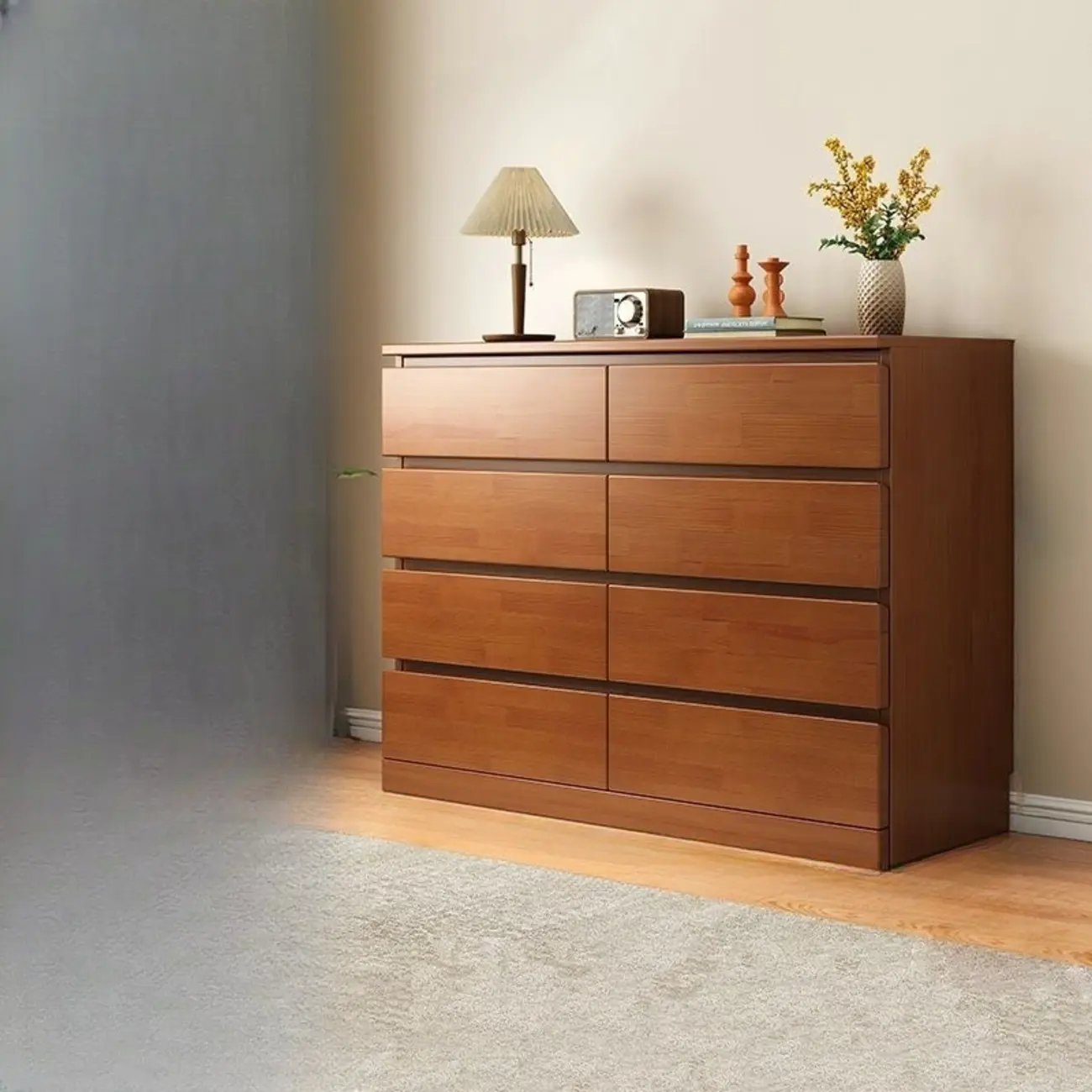 Modern Natural Wood Gloss Surface Dresser with 8-Drawers