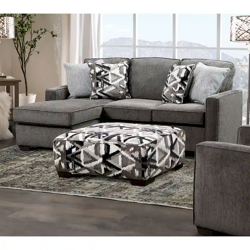 Transitional Multicolored Geometric Ottoman