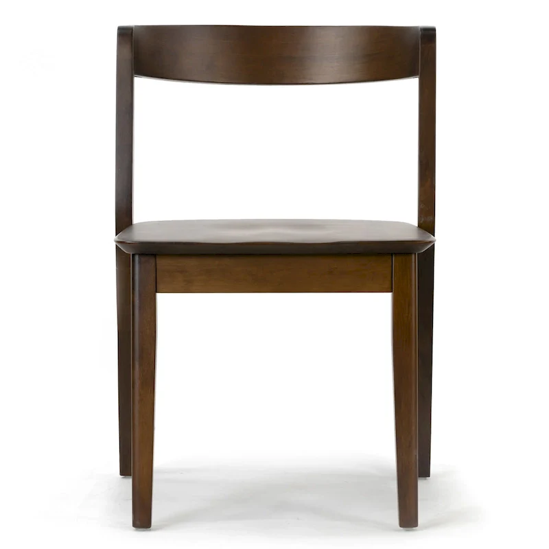 Set of 2 Dark Brown Solid Wood Dining Chairs with Curved Back