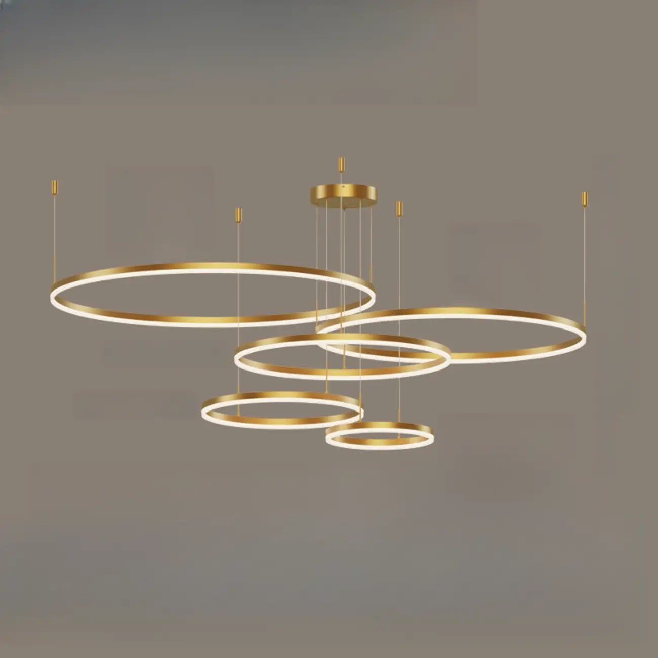 Modern Gold Multi-Circle Tiered Metal Ring LED Chandelier