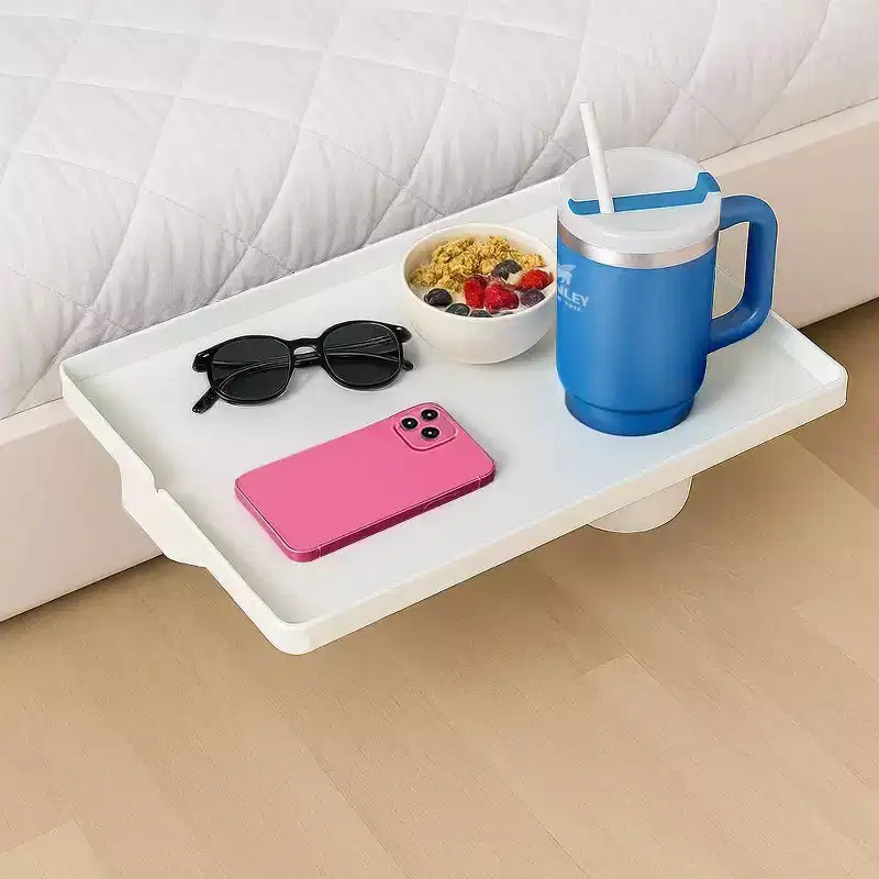 Modern Innovations Large White Bedside Shelf 1 Count Clip On Nightstand with Cup Holder and Cord Holder for College Dorm Top Bunk Kids Bedroom