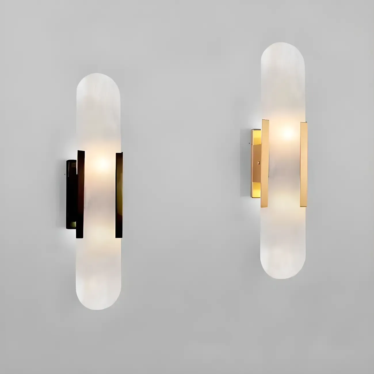 Modern Brass Oval Wall Light with Stone Chalk Shade
